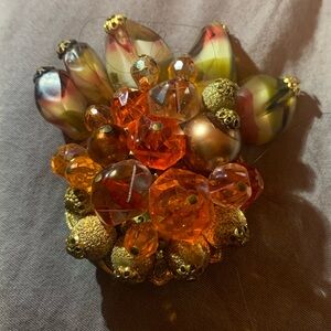 Vtg  Signed Amber Brown Brooch Pin